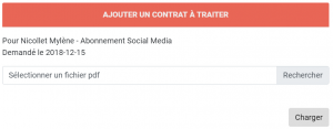 Après sélection du contrat, l'administrateur peut envoyer le fichier pdf correspondant au contrat